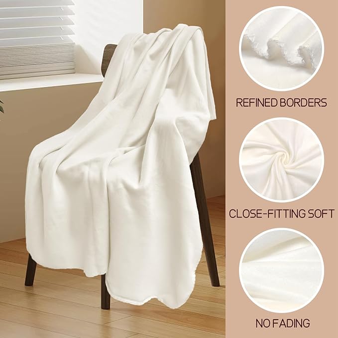 24 Pcs Fleece Blankets Bulk 60 x 50 in, Soft Lightweight Throw Blankets in Bulk for Wedding Bed Couch Outdoor Use Homeless, Large Cozy Wool Valentine's Blankets(White)