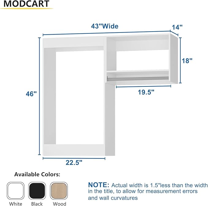 Modular Closet System, 43" Wide Closet Organizer System with Hanging, Wood Tower Closet Storage for Walk In Closets, Wall Mounted Wardrobe Organizer Kit System, Bedroom, White