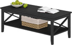 ChooChoo Coffee Table with Thicker Legs, Black Wood Coffee Table with Storage for Living Room, 47 inch