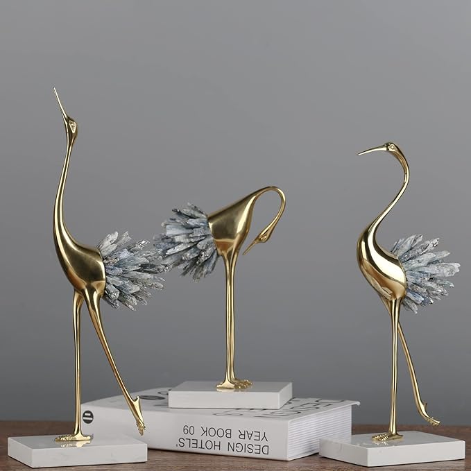 suruim Gold Decor Accents,Brass Birds Statues Gold Home Decor Modern Crystal Decor Ornaments for Living Room, Bedroom, Office Desktop, Cabinets (Blue C)