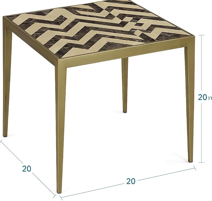 Nikki Side Table – Modern Luxury Mosaic Stone Top with Bright Brass Base, Commercial Grade Quality End Table - 20" H x 20" L x 20" W