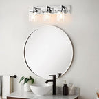 Vanity Light Fixture,3-Light Vanity Light for Bathroom,Chrome Bathroom Vanity Lighting Over Mirror with Square Clear Glass Shade for Restroom