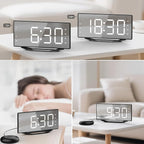 OnLyee Vibrating Alarm Clock with 8.7” LED Mirror for Heavy Sleepers & Hearing Impaired, Bed Shaker & 3 Wake-Up Modes, Dual Alarms, USB Charging, Adjustable Brightness, Snooze Function