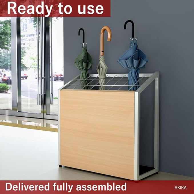 AKIRA Large Capacity Umbrella Stand for 24-Umbrellas Modern Natural Wood Grain & Gray Metal Entryway Organizer Rack Holder for Office or Lobby, Model US-US-0625-GYNA