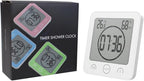 BALDR Digital Bathroom Clocks - 2 Pack Water-Resistant Shower Clock with Timer - Large LCD Display Digital Clock for Shower with Timer, Temperature and Humidity, Wall Clock for Bathroom, White