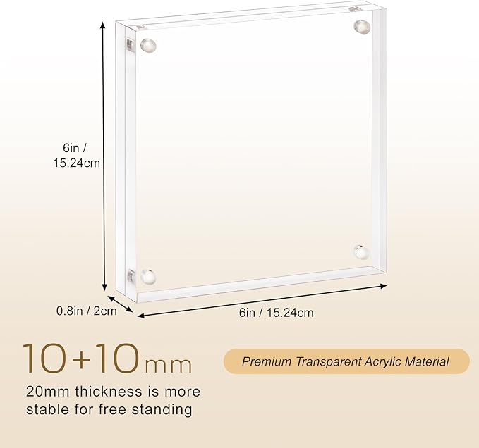 Acrylic Picture Frame 6x6, Clear Double Sided Frameless Photo Frame with Magnetic, Free Standing Desktop Acrylic Frame Display, Lucite Frame with Gift Box Package - 1 Pack