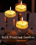Floating Candles 3 inch Unscented and Non-Dripless Wax Burning for 13-15 Hours, 12 Pack Gold Floating Candles Used for Cylindrical Vases, Centerpieces at Parties Wedding and Home Decorations