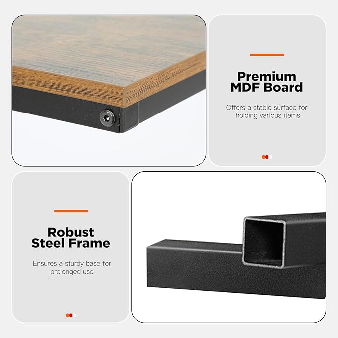 FDW C-Shaped End Table Wooden Top Side Table Adjustable Feet Small Cough Table Bedside End Table with Metal Frame for Bedroom Living Room,Brown