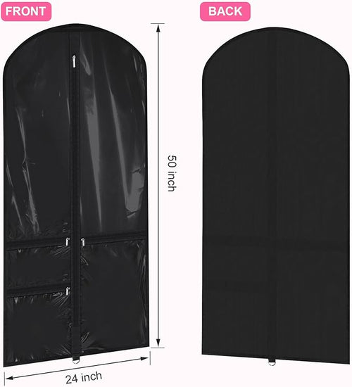 14 Pcs Garment Bags for Dance Costumes Clear PVC with Zippers 24 x 50 Inch Suits Bag with Pockets Dance Costume Organizer Carrier for Storage Cover for Adult(Translucent Black,Classic)