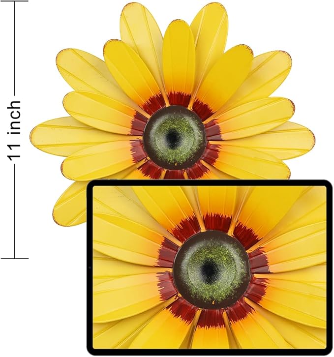 YEAHOME Sunflower Garden Decor, 11'' Metal Flower Wall Decor, Yard Hanging Wall Art Decorations for Kitchen, Bathroom, Living Room, Spring Boho Art for Indoor Outdoor
