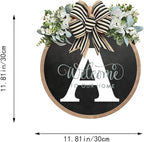 Circular Surname Front Door Welcome Sign - 26 Letter House Wreath, Front Porch Decorations, Year-Round Home Decor (A)
