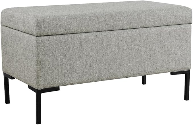 HomePop Upholstered Storage Bench with Metal Leg, 32" W, Gray Fabric