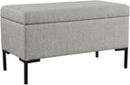 HomePop Upholstered Storage Bench with Metal Leg, 32" W, Gray Fabric