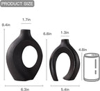 Snuggle Hollow Modern Ceramic Vase Set of 2, Mid Century Nordic Aesthetic Decorative Vase Decorative Vases for Home Table Decor (Matte Black W 6.3" X H 8.4")