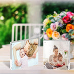 ILYXY 3 Pack Acrylic Frame 4x4, 20% Thicker, 20mm Thick Frameless Clear Picture Frame, Double Sided Magnetic Photo Frame, Free Standing Desktop Display Stand Acrylic Picture Frames