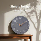 Mosewa Wall Clock 12 Inch Gray Silent Non Ticking Battery Operated Modern Simple Clock Decorative for Kitchen Home Bedroom Bathroom Office Living Room