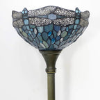 WERFACTORY Tiffany Floor Lamp Sea Blue Stained Glass Dragonfly Light 12X12X71 Inches Pole Torchiere Standing Corner Torch Uplight Decor Bedroom Living Room Home Office S147 Series