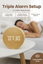 Wooden Alarm Clock Led Aesthetic Modern Alarm Digital Led Light for Desk with Large Display Elegant Aesthetic Gift (White)