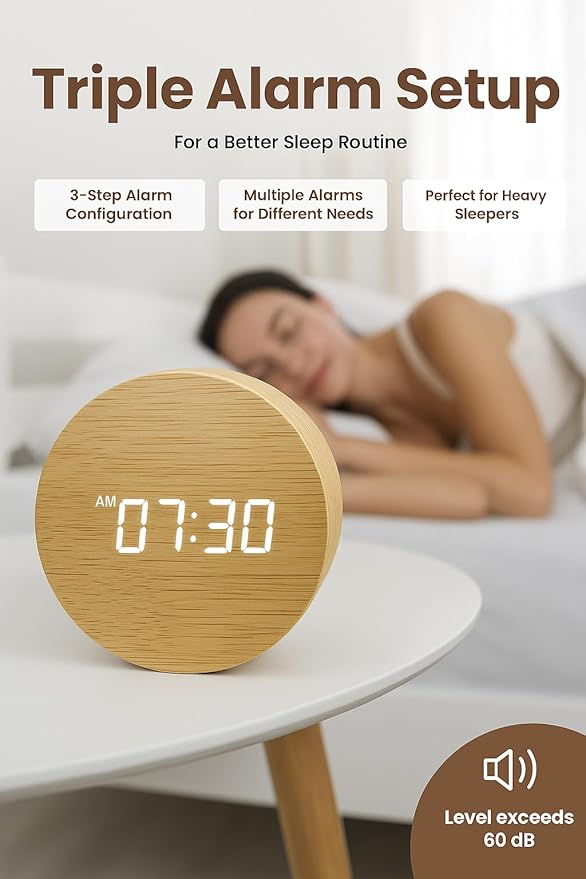 Wooden Alarm Clock Led Aesthetic Modern Alarm Digital Led Light for Desk with Large Display Elegant Aesthetic Gift