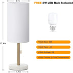 Dicoool Tall Bedside Table lamp for Bedroom - Luxury Marble Base & 3 Color Temperatures Bedside Lamps with USB Ports, Pull Chain Gold Table Lamps, White Nightstand Lamps for Living Room/Guest Room