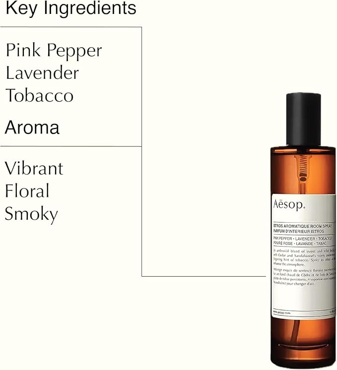 Aesop Istros Aromatique Luxury Room Spray | Vibrant, Floral, Smoky Aroma lasts for Several Hours | 3.4 oz / 100mL