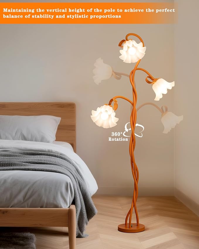 Flower Standing Lamp for Bedroom - 3 Color Temperatures Decorative Flower Tall Floor Reading Lamp with Flexible Neck for Bedroom Living Room Office Corner (Cosmic Orange)