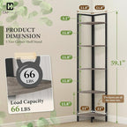 CAPHAUS 5 Tier Corner Shelf, 59.1-Inch Tall Corner Bookshelf, Corner Display Rack with Metal Frame, Round Corner Shelf Unit Rack, Tall Corner Stand for Bathroom, Living Room, Home, Office, Dark Grey