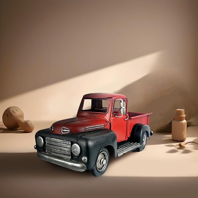 Vintage Farmhouse Black Red Truck Pickup Truck Rustic Metal Home Decor Collectible Vehicle Car Model Home Table Desktop Tabletop Gift Decoration