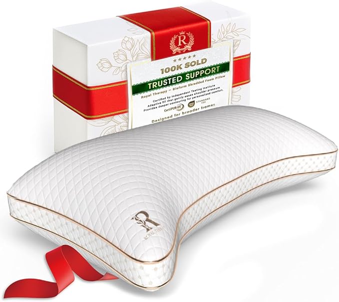 Royal Therapy Queen Memory Foam Pillow, Adjustable Shredded Memory Foam Pillows Queen Odor-Free Pillow for Neck & Shoulder Pain Relief, Support for Back, Stomach, Side Sleepers, BioForm