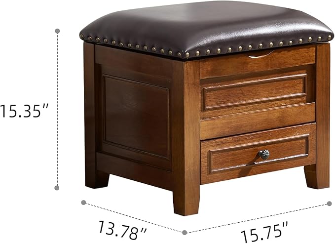 Storage Ottoman with Drawer, Shoe Bench Use Microfiber Leather Cushion Top with Wooden Base for Hallway, Bedroom, Living Room