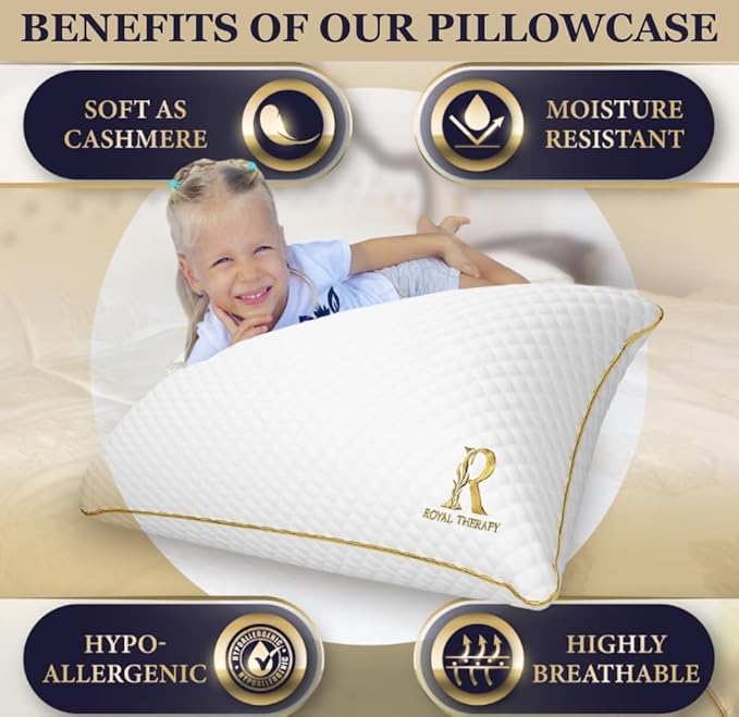 Royal Therapy King Memory Foam Pillows - Shredded Memory Foam Pillow for All Sleep Positions - Medium Firm Pillow with Adjustable Loft - Bamboo-Derived Rayon Cover - CertiPUR-US & Oeko-TEX Certified