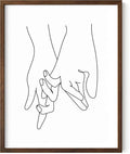 Holding Hands Wall Art Interlocking Fingers Continuous Line Drawing Love Connection 11x14 Inch Oak Wood Walnut Framed Modern Romance Print for Bedroom