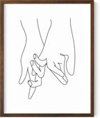 Holding Hands Wall Art Interlocking Fingers Continuous Line Drawing Love Connection 11x14 Inch Oak Wood Walnut Framed Modern Romance Print for Bedroom