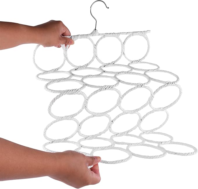 Super Z Outlet Foldable 28 Ring Hole Slots Space Saving Clothing Closet Hanger Scarf, Ties, Belts, Socks Organizer for Home Bedroom, Bathroom, Living Room (White) (Pack of 2)