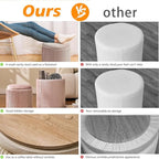 Round Set of 2 Ottoman with Storage-Upholstered Velvet Vanity Stool for MakeupMultifunctional Ottomans Coffee Table Padded Seat Foot Rest for Living Room&Bedroom(Pink)