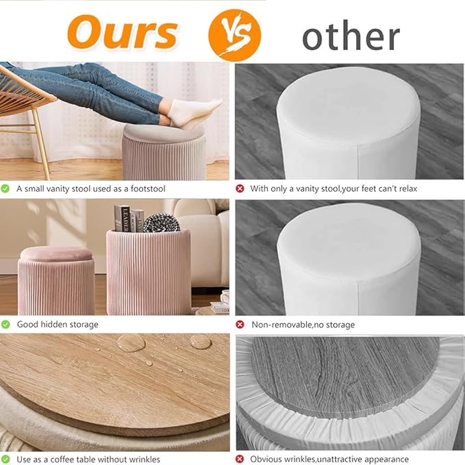 Round Set of 2 Ottoman with Storage-Upholstered Velvet Vanity Stool for MakeupMultifunctional Ottomans Coffee Table Padded Seat Foot Rest for Living Room&Bedroom(Pink)