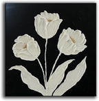 YaSheng Art-Wall Art for Living Room 100% Hand-Painted Flower Oil Painting On Canvas Black and White Thick Texture Minimalist modern Art Gallery Wrapped Framed Floral tulip Blossom Artwork for Home Bedroom 24x24inch