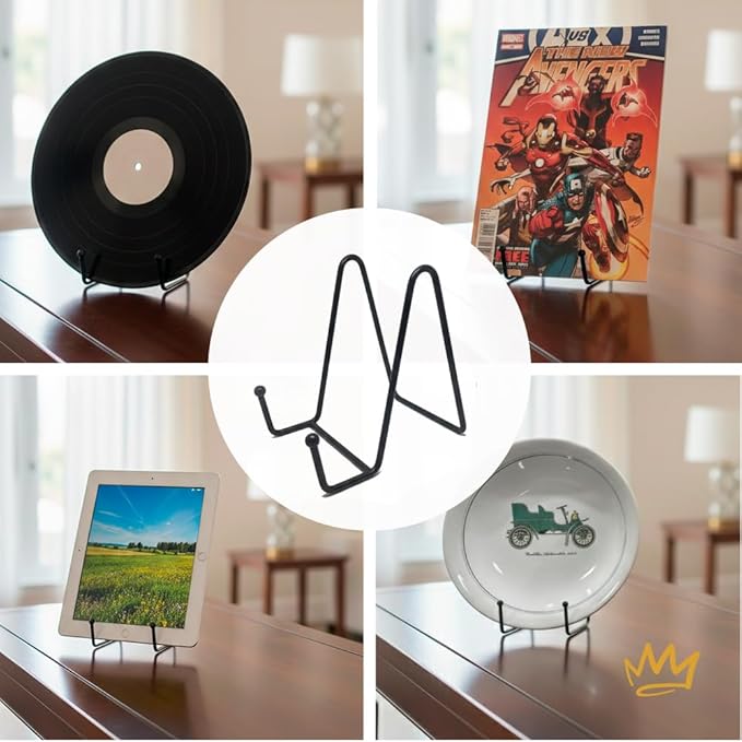 KINGDOM SOLUTIONS 4" 2-Pack Metal Stands Black – Book Stand – Sturdy Plate Holder for Art, Pictures, Books, Frames, and Decorative Displays