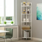 CAPHAUS 5-Tier Corner Shelf, Tall 59.1-Inch White Metal Frame Display Rack, Bookshelf Unit for Bathroom, Living Room, Home, Office