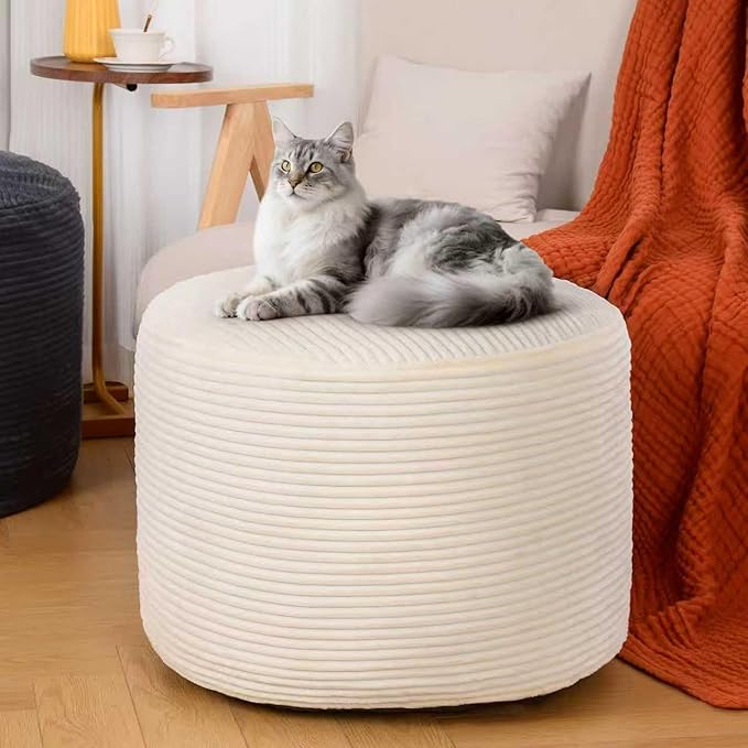 AS AWESLING Round Ottoman Foot Rest Pouf for Living Room Couch - Soft Plush Hassock
