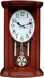 Vintage Battery-Operated Pendulum Mantel Clock | Westminster Chime Wooden Fireplace Clock for Living Room, Office & Home Décor | Classic Decorative Timepiece