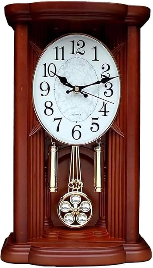Vintage Battery-Operated Pendulum Mantel Clock | Westminster Chime Wooden Fireplace Clock for Living Room, Office & Home Décor | Classic Decorative Timepiece