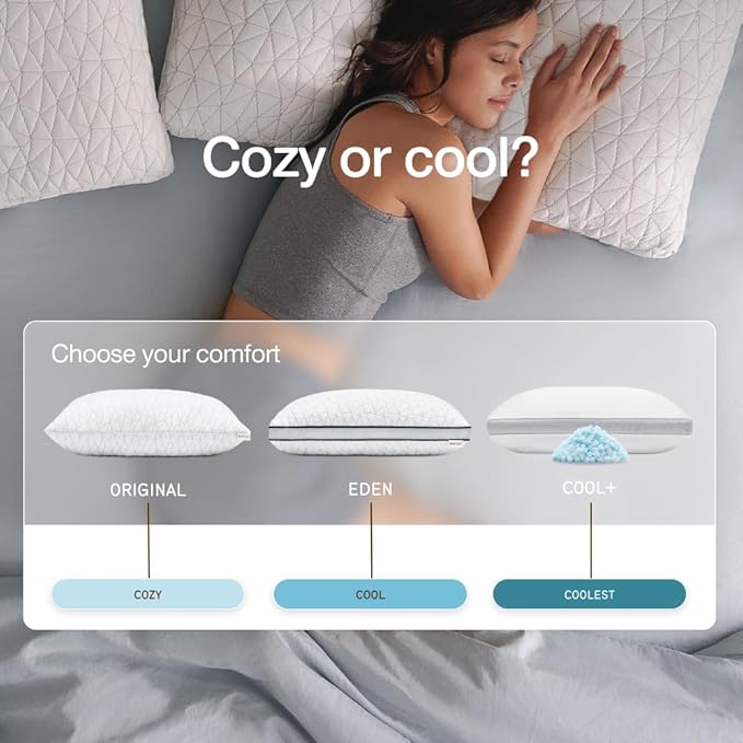 Coop Home Goods Eden Crescent Bed Pillow for Side & Back Sleepers, Queen Size, Adjustable Medium Soft Memory Foam Pillow with Cooling Gel & Ergonomic Crescent Shape, CertiPUR-US/GREENGUARD Gold
