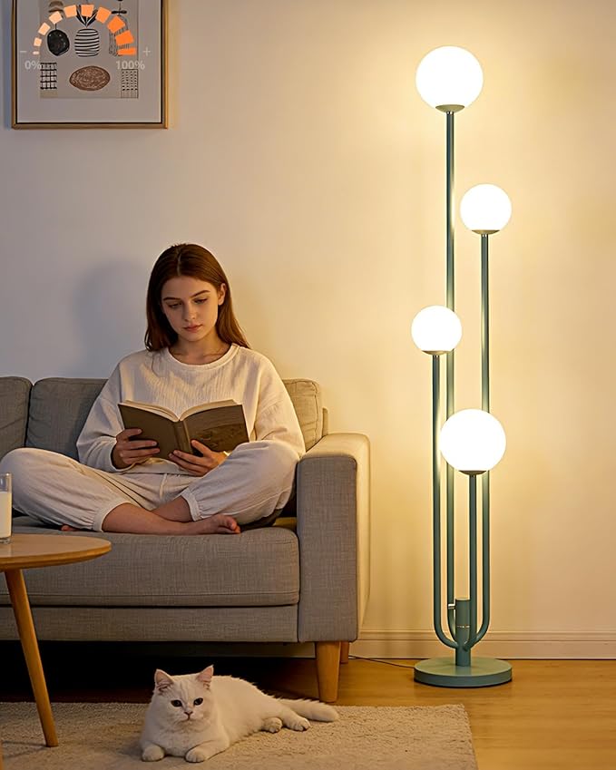 Lightdot Green Globe Floor Lamp 4-Lights Dimmable Floor Lamps 3000K Bulbs Included Unique Modern Standing Tall Lamp for Living Room/Bedroom