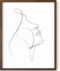 Minimalist Woman Profile Wall Art Upward Gaze Continuous Line Drawing Feminine Face 11x14 Inch Oak Wood Walnut Framed Modern Aesthetic Print for Living Room