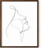 Minimalist Woman Profile Wall Art Upward Gaze Continuous Line Drawing Feminine Face 11x14 Inch Oak Wood Walnut Framed Modern Aesthetic Print for Living Room