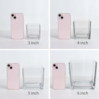 Set of 6 Square Glass Vases 3" x3" x 3", Clear Flower Vases for Centerpieces, Candle Holder for Wedding Party Events, Home Décor