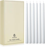 New Burning Formula Unscented Dripless 12-Inch Taper Candles Set of 12 - White, for Wedding, Dinner - Smokeless, Long Burning - Hand Poured, Colored Tall Candlesticks - Blancas