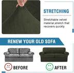 H.VERSAILTEX Sofa Cover 3 Piece T Cushion Loveseat Slipcovers Thick Velvet Couch Cover Stretch T Cushion Sofa Covers for 2 Cushion Couch with 2 Individual T Cushion Covers, Olive