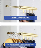 12" Valet Rod for Closet Pull Out With 4 Hooks Valet Rods for Closets (2Pack Gold) Closet Valet Rod Slide Out